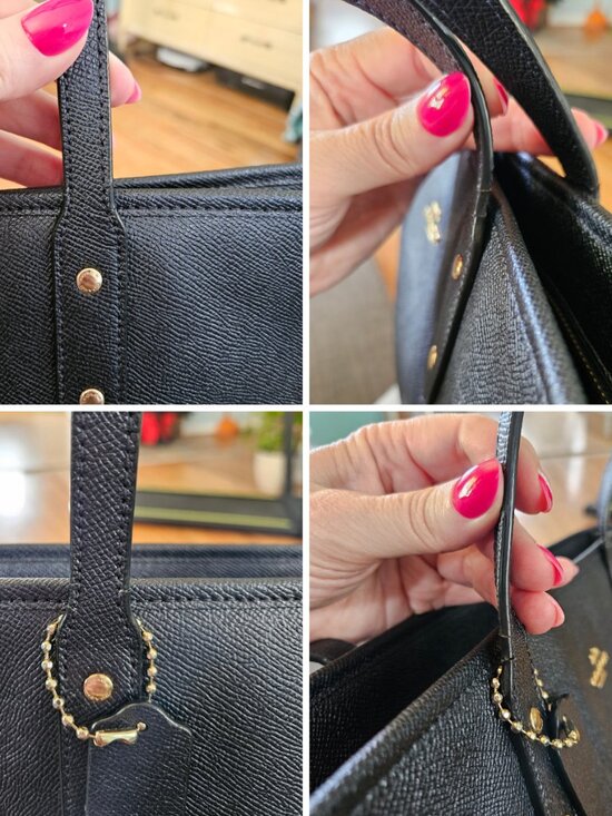 COACH Mini Leather City Zip Tote Purse - Black - Womens  Coach Black Pebbled Leather City Zip Tote EUC